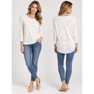 EUC Ivanka Trump women's white scoop neck sweater est. L elegant